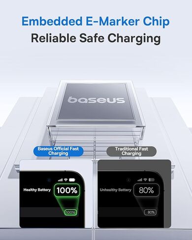 كابل Baseus USB C، كابل شاحن USB C للشحن السريع 100 واط 5 أمبير مع شاشة LED، كابل USB C مجدول من النايلون من سبائك الزنك إلى USB C لهاتف iPhone 16/Pro/Plus/Pro Max، MacBook، iPad Pro، Galaxy S24/S23 (6.6 قدم) ) in Saudi Arabia