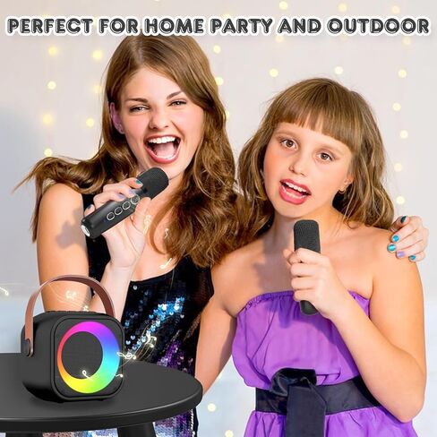 آلة كاريوكي صغيرة للأطفال والكبار، مكبر صوت بلوتوث محمول مع 2 ميكروفونات لاسلكية، مجموعة ميكروفون ومكبر صوت مع ضوء ديسكو للمنزل والحفلات المنزلية وهدية عيد الميلاد للفتيات والأولاد in Kuwait