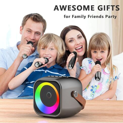 آلة كاريوكي صغيرة للأطفال والكبار، مكبر صوت بلوتوث محمول مع 2 ميكروفونات لاسلكية، مجموعة ميكروفون ومكبر صوت مع ضوء ديسكو للمنزل والحفلات المنزلية وهدية عيد الميلاد للفتيات والأولاد in Kuwait