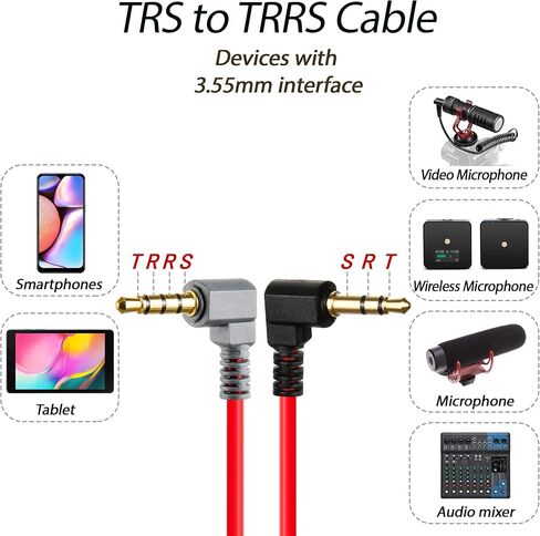 TRS to TRRS Cable 3.5mm Microphone Cable, 1/8 Male to Male Coiled Right Angle Mic Cord Compatible iPhone, Smartphone with Tablets (Black) in Kuwait