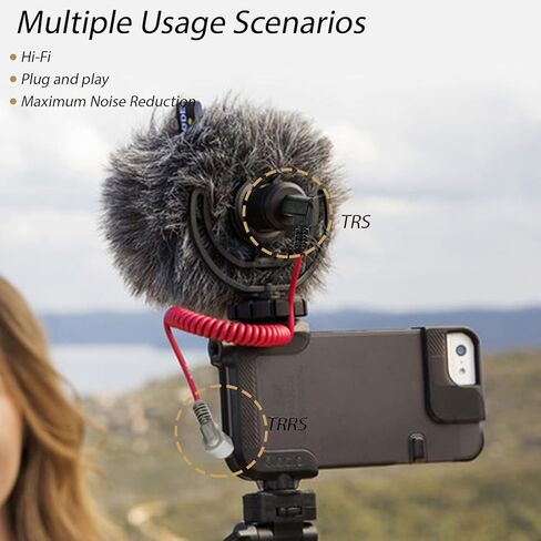 TRS to TRRS Cable 3.5mm Microphone Cable, 1/8 Male to Male Coiled Right Angle Mic Cord Compatible iPhone, Smartphone with Tablets (Black) in Kuwait