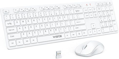 Wireless Keyboard and Mouse, WisFox 2.4GHz Full-Size Silent Keyboard with Numeric Keypad, Long Battery Life, Lag-Free, Slim USB Cordless Mouse Keyboard Combo for PC Laptop Computer Windows (White) in Saudi Arabia