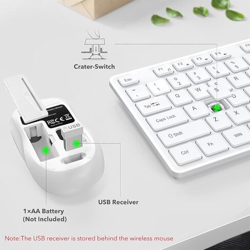 Wireless Keyboard and Mouse, WisFox 2.4GHz Full-Size Silent Keyboard with Numeric Keypad, Long Battery Life, Lag-Free, Slim USB Cordless Mouse Keyboard Combo for PC Laptop Computer Windows (White) in Saudi Arabia
