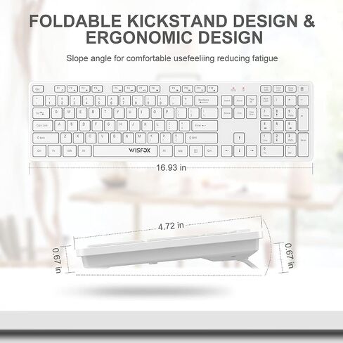 Wireless Keyboard and Mouse, WisFox 2.4GHz Full-Size Silent Keyboard with Numeric Keypad, Long Battery Life, Lag-Free, Slim USB Cordless Mouse Keyboard Combo for PC Laptop Computer Windows (White) in Saudi Arabia