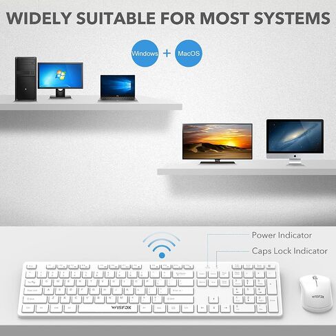 Wireless Keyboard and Mouse, WisFox 2.4GHz Full-Size Silent Keyboard with Numeric Keypad, Long Battery Life, Lag-Free, Slim USB Cordless Mouse Keyboard Combo for PC Laptop Computer Windows (White) in Saudi Arabia