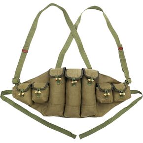 Chinese Military Type 56 AK Chest Rig Magazine Pouch Ammo Bandolier Canvas Green 7 Pockets