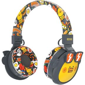 Cute Cartoon Kids Headphones - Wireless Headset, Foldable Design, Child-Friendly Hearing Protection Mode. Supports Wireless/TF Card/AUX Cable/FM Radio for Children & Students
