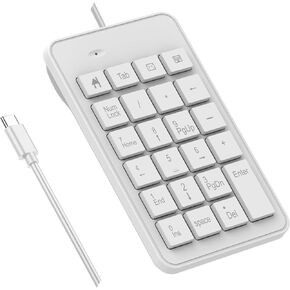Wired USB C Number Pad - 23 Keys Type C Numeric Keypad Upgraded 10 Key USB Keyboard Financial Accounting Numpad for Laptop, PC, MacBook, Notebook, Desktop,Surface Pro - White