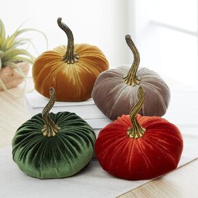 Set of 3 Velvet 6.25 Inch Pumpkins, Holiday Mantle Decor, Fall Thanksgiving, Rustic Fall Wedding Centerpiece Decor, Neutral Decor, Gift for Her (Gray, Ivory, Platinum)