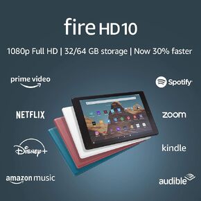 Fire HD 10 Tablet (10.1" 1080p full HD display, 64 GB) – Black (2019 Release)