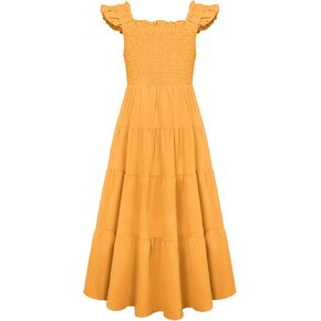 GRACE KARIN Girls Tie Back Dress Ruffle Sleeve Tiered Spring Summer Maxi Dresses Size 5-12