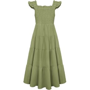 GRACE KARIN Girls Tie Back Dress Ruffle Sleeve Tiered Spring Summer Maxi Dresses Size 5-12 in Kuwait