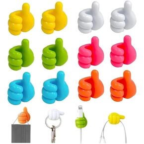 Self-Adhesive Thumb Hooks, 16pcs Creative Silicone Thumb Wall Hooks Key Toothbrush Thumb Hook Holder for Data Cable Headphones Home Office Wall Storage Multifunctional Nail Free