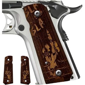 Bla Bla Bla Design 1911 Wooden Pistol Grips, Ambi Safety Cut for 1911 Full Size (Amber)