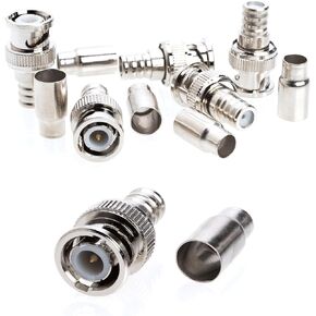 BNC Crimp Connectors BNC Male + BNC Female Crimp on Solder Attachment Connector for Coax Cable Security Camera (5 PCS)