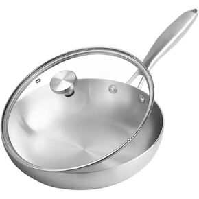 Triply Professional Grade Fry Pan,Stainless Steel Skillet Frying Pan, Saute Pan with Lid (10" frying pan w/lid)