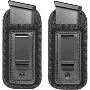 2 Piece Universal Magazine Holster IWB Clip Concealed Carry 9mm .40 .45 | Mag Holster For Glock 19 43 17 Sig 1911 S&W M&P | Fits Any 7 10 15 Round Clips For All Pistols | Gun Ammunition Holster