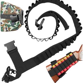 12/20 Gauge Shotgun Shell Bandolier with Shotgun Rest Pouch Accessory, 45 Round Shotgun Shotshell Shoulder Starp with 7 Round Buttstock Shell Holder Carrier Pouch for Hunting