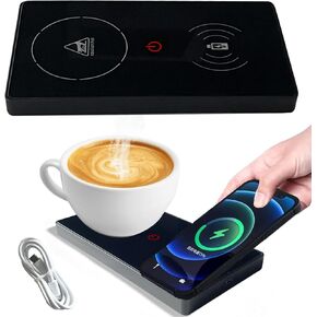 Coffee Mug Warmer Smart Cup Warmer for Office Desk,Multifunction Electric Beverage Warmer Plate 2 in 1,USB Type-C Heating Coaster Drink Warmer for Cocoa, Tea, Milk (Black)