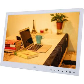 Digital Picture Frame 15" HD TFT LED Screen Touch Digital Photo Frame with Controller Music/Video Player Alarm Clock Calendar(White)