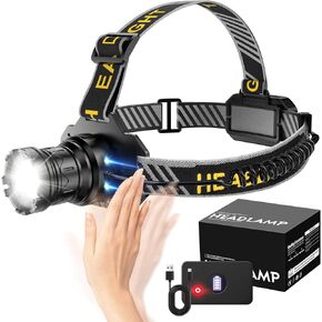 Rechargeable Headlamp,180000 Lumens,12 Modes,Motion Sensor,Red Warning Lights,Zoom,90Hour Battery Life,IP67,90°Angle Adjustable for Outdoor Indoor Camping Running Hunting Car Repair