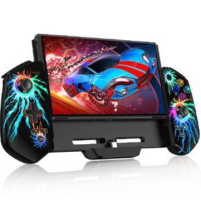 Switch Controllers, One-Piece Joypad Controller for Nintendo Switch/OLED, Handheld Mode Switch Pro Controller with Hall Joystick, Full-Size Wired Switch Remote Replacement with RGB/Turbo/4 Game Slot/Dual Motor Game Boy Advance Consoles
