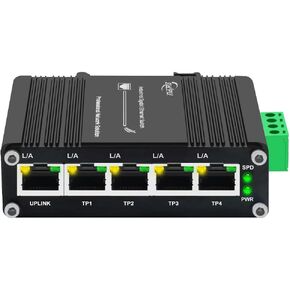 Mini Industrial 5 Ports Gigabit Ethernet Switch 4×10/100/1000BASE-T 802.3at PoE + 1×10/100/1000T Ethernet Switch Din Rail Mount 12~48V DC