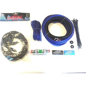 Oversized 8 Ga CCA AWG Amp Kit Twisted RCA Blue Black Complete Sky High