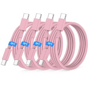Essri USB C to USB C Cable 3FT for Apple iPhone 16 15 Charger Cord,4Pack 60W C to C Cable Fast Charging Wire for iPhone 16 15 Pro Plus Pro Max iPad Pro/Air MacBook Pro/Air,for Galaxy S24 S23-Pink