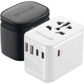 Universal Travel Adapter with USB C PD 35W Fast Charge, FSTravelP International Plug Adapter with 5 USB Ports (2 USB A+3 Type C) Dual 10A Fused Travel Plug Power Adapter for UK EU US AU 150+ Countries
