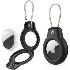 payanwin Apple AirTag Secure Holder with Wire Cable Air Tag Lock Case Keychain Key Ring Protective AirTag Keychain Accessory