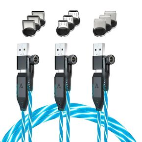 Statik GloBright 360 Pro Magnetic Charging Cable 3 Pack, Light Up Charging Cable, Magnetic USB C Charging Cable, LED Charging Cable, Magnetic Charger Cable, Glowing Light Up Phone Charger Cord 3FT/1M