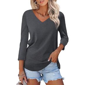 ORANDESIGNE Women's 3/4 Sleeves V Neck T Shirts Casual Summer Tops Basic Tees