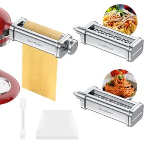 Pasta Maker Attachment Set for KitchenAid Stand Mixers,Stainless Steel Pasta Sheet Roller,Spaghetti & Fettuccine Cutters Accessories plus Dough Scraper