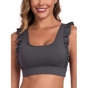 RELLECIGA Women's Ruffle Scoop Neckline Sports Bra Fitness Support Workout Bra Yoga Bra Tops