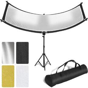 Clamshell Light Reflector Diffuser with Rolling Stand and Carrying Bag, 70"x24" Photography Curved Lighting Reflector for Photo Studio Photography with White/Gold/Silver/Black Colors by MCCKLE
