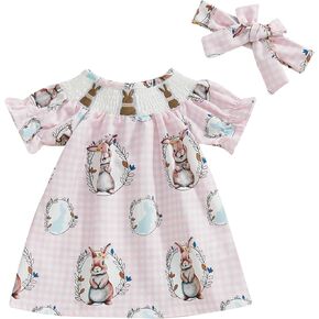 Toddler Girl Christmas Dress Santa Embroidery Short Sleeve Princess Dress + Headband Smocked Baby Girl Clothes