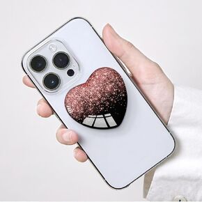 Expanding Moblile Phone Grip Heart Shape Glass Kickstand for Smartphones, Cell Phone Collapsible Stand - Pink Glitter