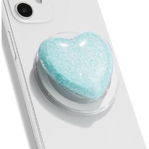 OnTheGrip Compatible with Magsafe Cute Glitter Resin Heart Design Collapsible Expandible Mobile Phone Grip Stand Holder for Smartphone Tablet Cell Phone Accessory (Mint)