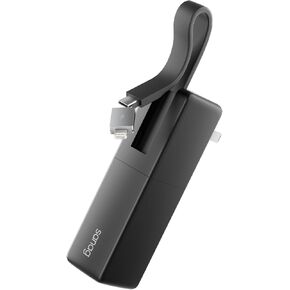 Sanag 3-in-1 Small Portable Charger Power Bank 5,000mAh with Built-in USB C Cable & AC Wall Plug, 18W Fast Charging Mini External Battery Pack for iPhone 15, 14 Series, Galaxy, MacBook, and More