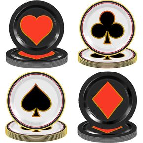 48Pcs Casino Party Supplies 7" Casino Plates Casino Theme Party Decorations Disposable Plates Las Vegas Party Decorations Poker Paper Plates for Birthday Party Supplies Casino Night