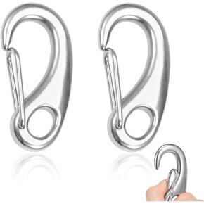 2 Pack 2.75 Inch Stainless Steel Carabiners Marine Grade Clips with Snap Hooks Heavy Duty Carabiner Clips for Boat Rigging Rope Fender Camping Hiking Wire Gate Applications