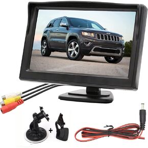 B-Qtech 5 inch HD Backup Camera Monitor only Rear View Reverse Display Screen with Two Brackets, V1/V2 Two Video Input, 12V/24V Vehicle Backup Camera Display for Car SUV Van Truck