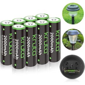 Kruta NiMH Rechargeable AA Batteries, 2000mAh 1.2V NiMH High Capacity Double AA Solar Rechargeable AA Batteries for Outdoor Solar Lights - Recharge up to 1200 Times, Pre-Charged (AA 2000mAh - Pack 20)