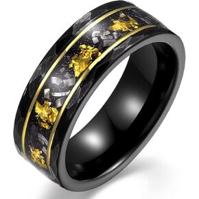 Adreamz 6mm 8mm Mens Hammered Tungsten Carbide Wedding Rings Black Silver Hammered Wedding Band Brushed and Step Edge
