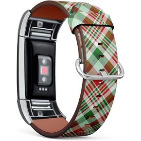 Q-Beans Leather Band Compatible with Fitbit Charge 2, Replacement Strap Bracelet Wristband and Adapters // Tartan Plaid Christmas