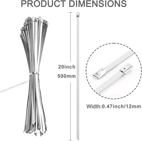 304 Stainless Steel Heavy Duty Zip Ties - 28 Inch, 25PCS - Metal Ties for Outdoor Use - Max Support Weight 337lbs - Ideal for Home Improvement,Machinery,Vehicles,Farms,Cables,Pipes,Fence in Saudi Arabia