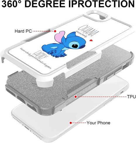 Case for iPhone SE 2022, Ohana Means Family Pattern Shock-Absorption Hard PC and Inner Silicone Hybrid Dual Layer Defender Case for iPhone 7/8 /SE 2022 in Saudi Arabia