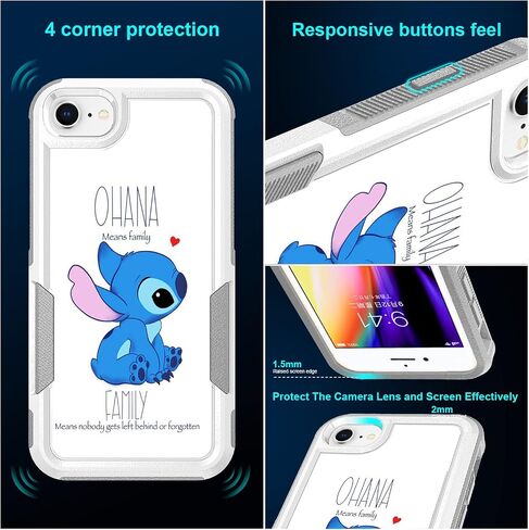 Case for iPhone SE 2022, Ohana Means Family Pattern Shock-Absorption Hard PC and Inner Silicone Hybrid Dual Layer Defender Case for iPhone 7/8 /SE 2022 in Saudi Arabia