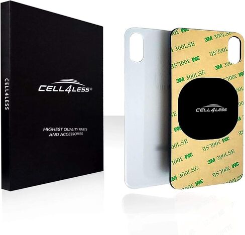 زجاج خلفي Cell4less متوافق مع iPhone X W/لاصق لكامل الجسم، أداة إزالة، وفتحة كاميرا واسعة بدون شعار (فضي) in Saudi Arabia